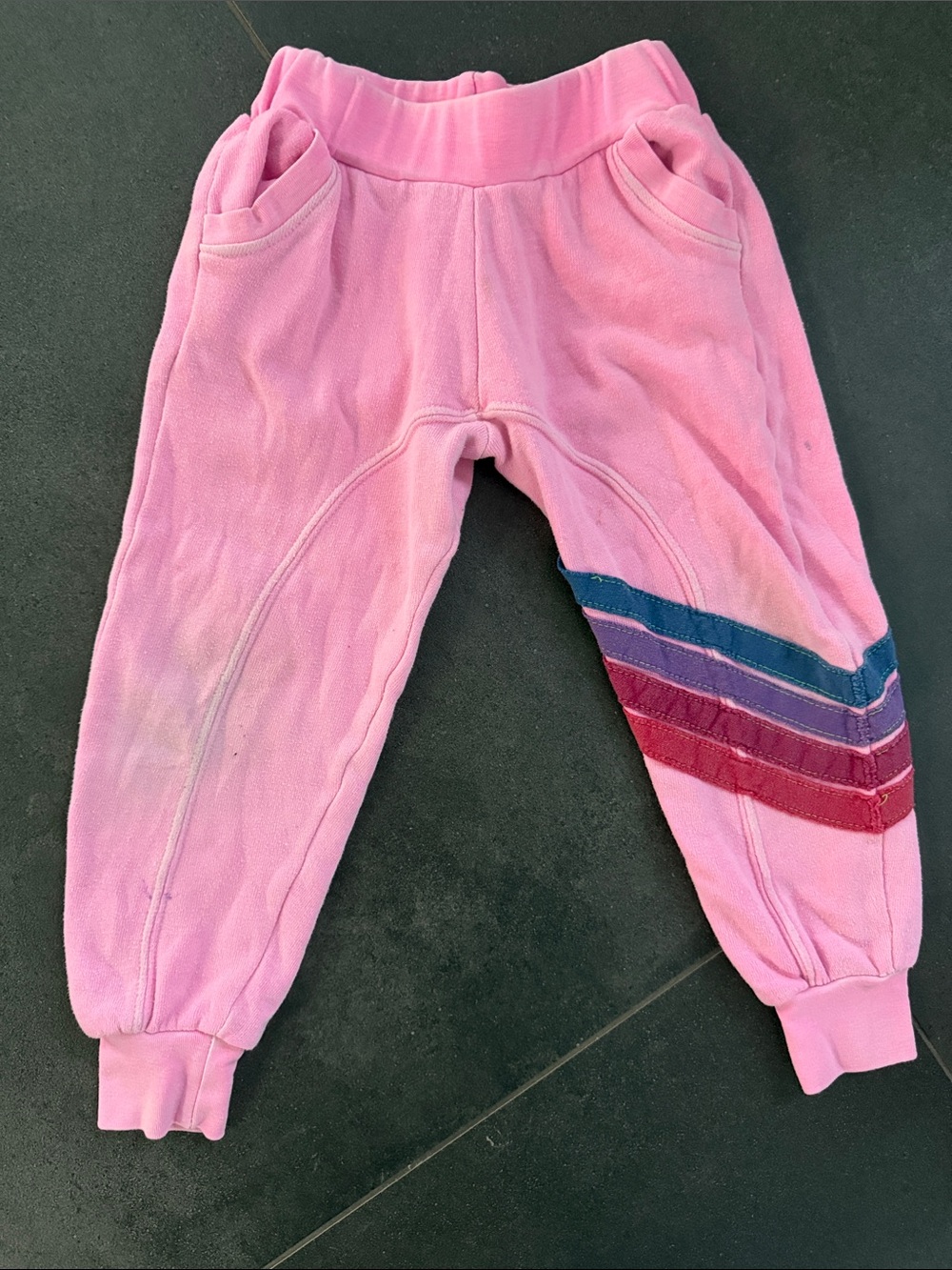 Ava & Viv Pink Joggers with Multi-Color Chevron Stripes